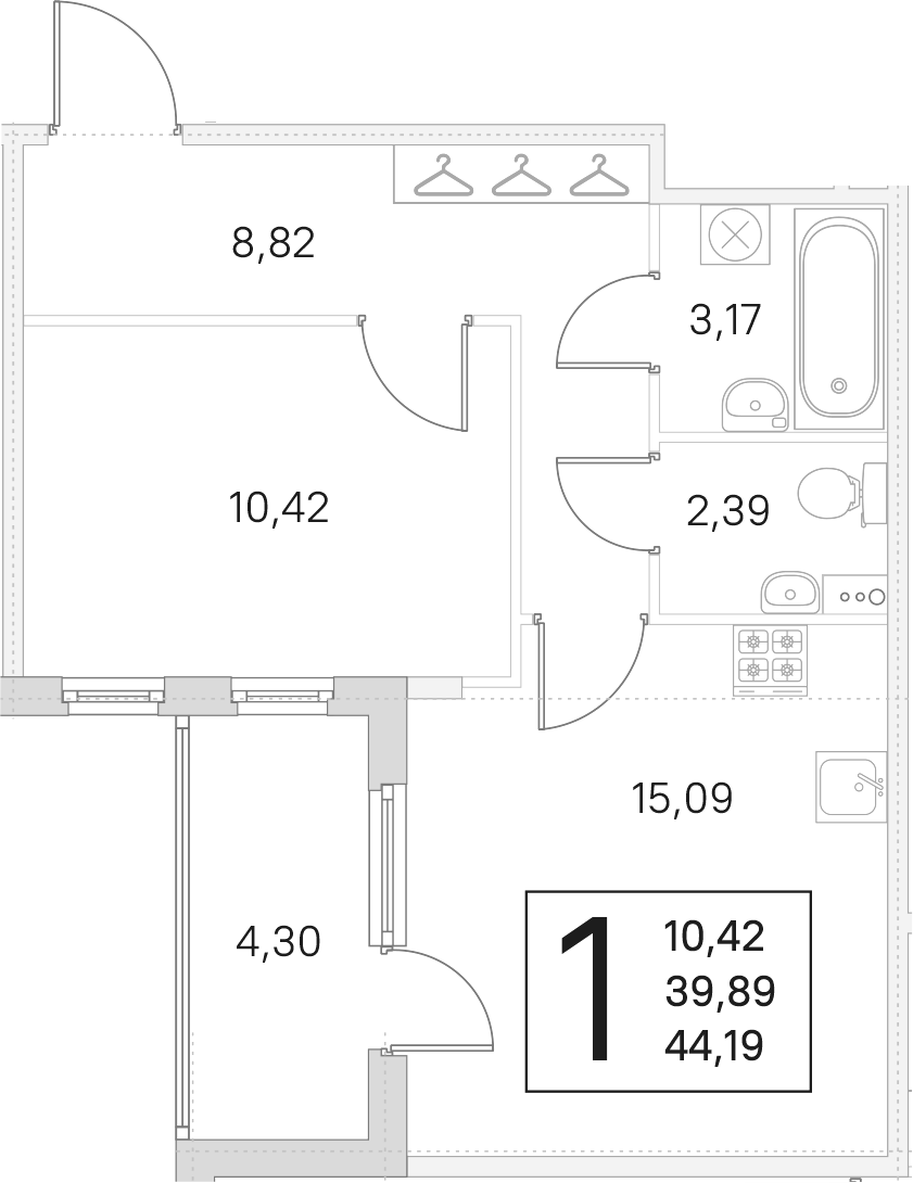 1-комнатная квартира 39.89 м², 1/4 эт., ЖК «Любоград в Стрельне»